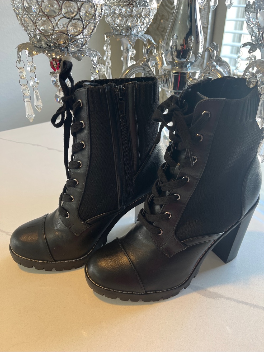 BCBGeneration Black Lace-Up Ankle Boots with Side Zipper